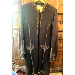 Coldwater Creek Sweater Embroidered Long M Boho Eclectic Artsy Hippie